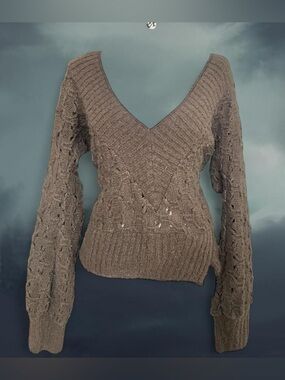 Miss Sixty V-Neck Cable Knit Women's Sweater - Taupe Womens M